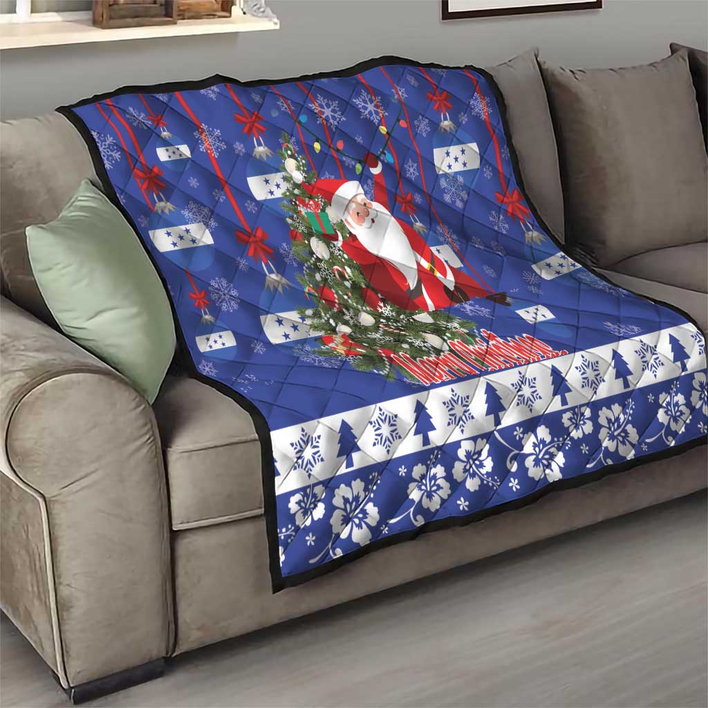 Honduras Santa Claus Christmas Quilt Christmas Tree With Flag Background - Wonder Print Shop