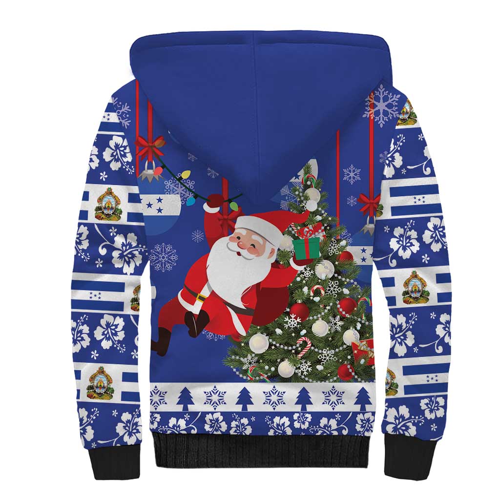 Honduras Santa Claus Christmas Sherpa Hoodie Christmas Tree With Flag Background - Wonder Print Shop