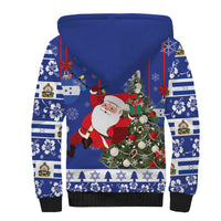 Honduras Santa Claus Christmas Sherpa Hoodie Christmas Tree With Flag Background - Wonder Print Shop