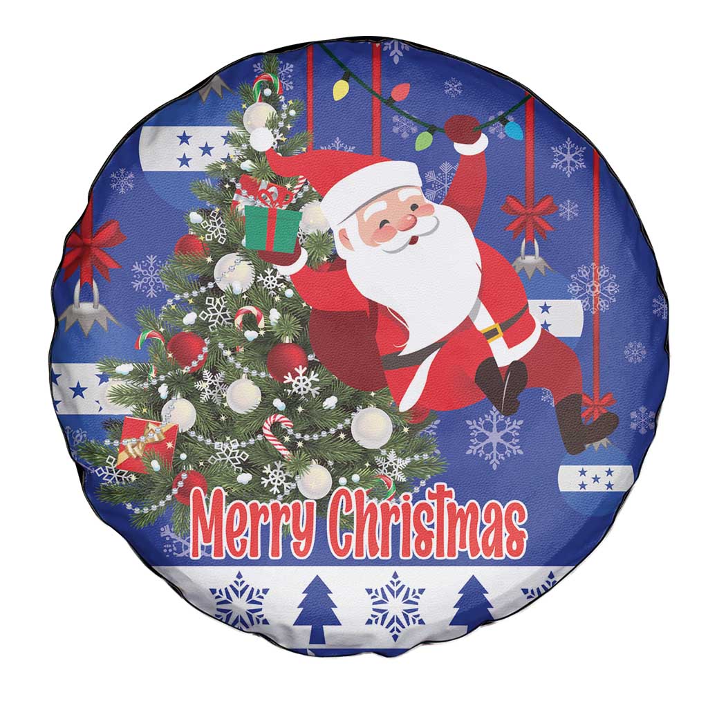Honduras Santa Claus Christmas Spare Tire Cover Christmas Tree With Flag Background - Wonder Print Shop