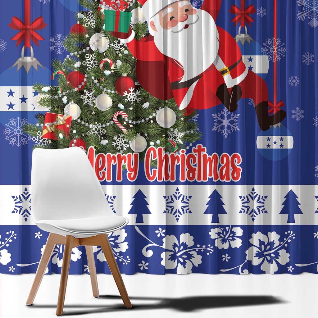 Honduras Santa Claus Christmas Window Curtain Christmas Tree With Flag Background - Wonder Print Shop