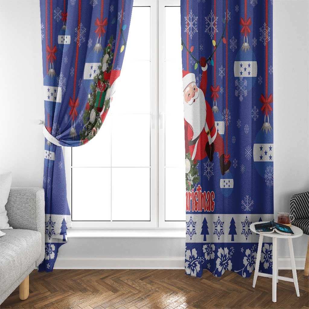 Honduras Santa Claus Christmas Window Curtain Christmas Tree With Flag Background - Wonder Print Shop