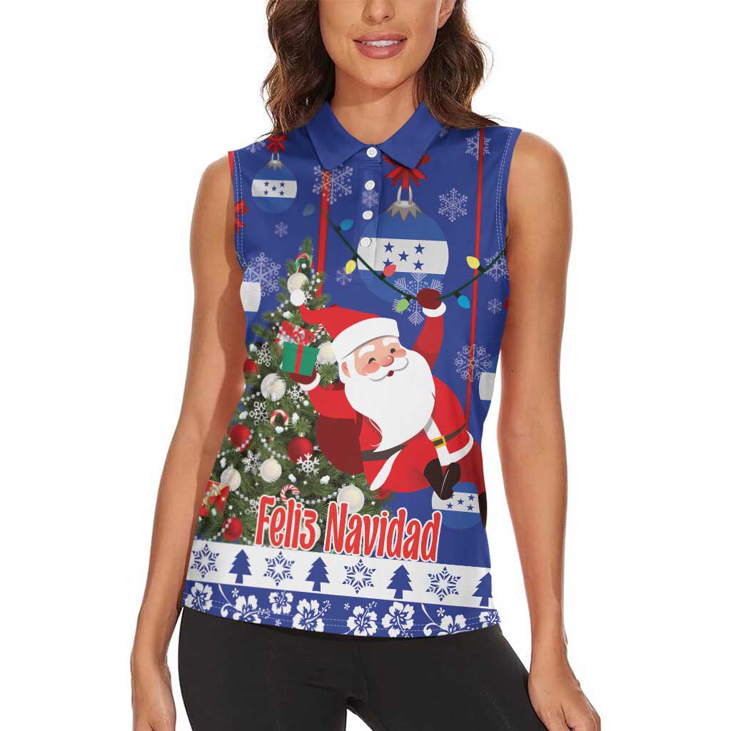 Honduras Santa Claus Christmas Women Sleeveless Polo Shirt Christmas Tree With Flag Background - Wonder Print Shop