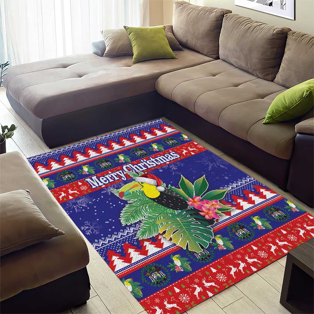 Belize Keel-billed Toucan Bird Christmas Area Rug Feliz Navidad With Knitted Christmas Pattern - Wonder Print Shop