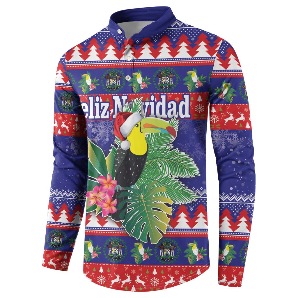 Belize Keel-billed Toucan Bird Christmas Button Sweatshirt Feliz Navidad With Knitted Christmas Pattern - Wonder Print Shop