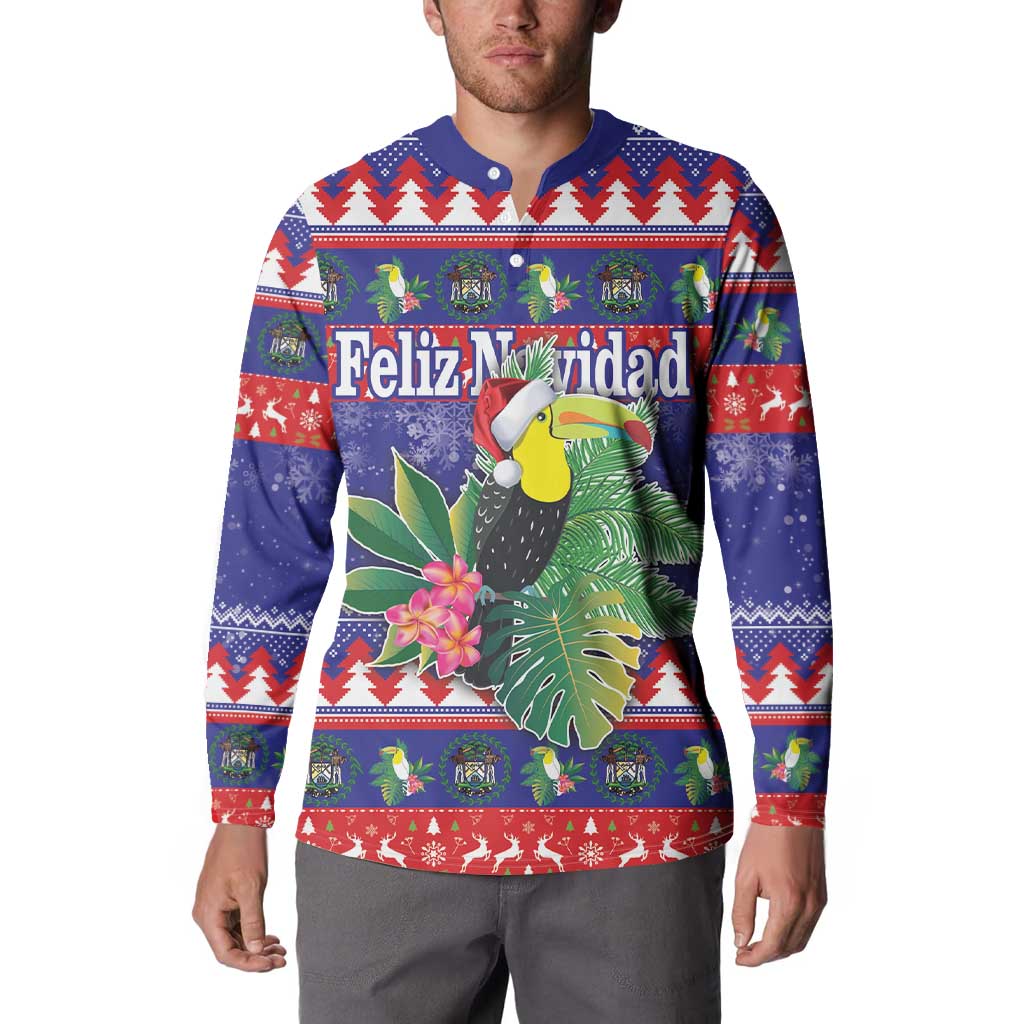Belize Keel-billed Toucan Bird Christmas Button Sweatshirt Feliz Navidad With Knitted Christmas Pattern - Wonder Print Shop