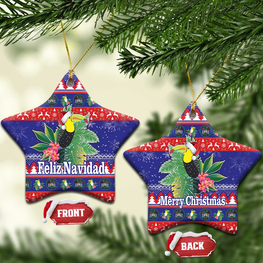 Belize Keel-billed Toucan Bird Christmas Ceramic Ornament Feliz Navidad With Knitted Christmas Pattern - Wonder Print Shop