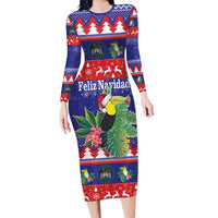 Belize Keel-billed Toucan Bird Christmas Family Matching Long Sleeve Bodycon Dress and Hawaiian Shirt Feliz Navidad With Knitted Christmas Pattern - Wonder Print Shop