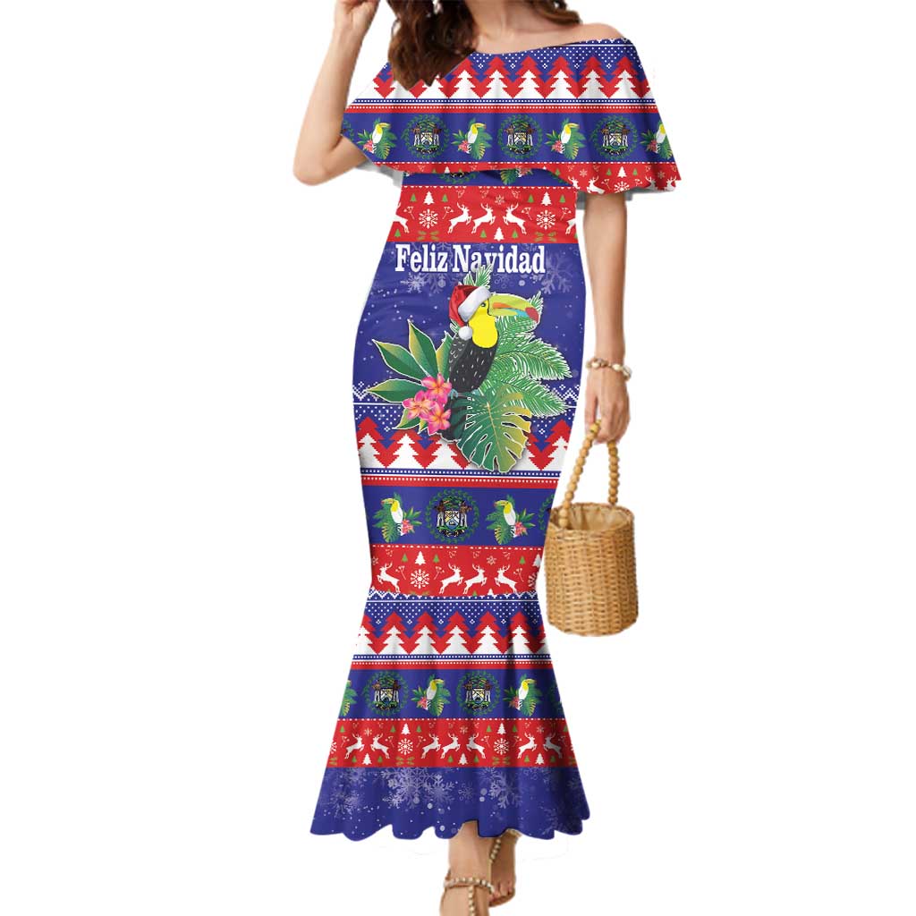 Belize Keel-billed Toucan Bird Christmas Family Matching Mermaid Dress and Hawaiian Shirt Feliz Navidad With Knitted Christmas Pattern - Wonder Print Shop