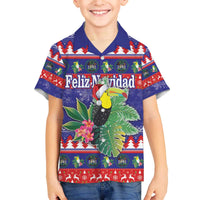 Belize Keel-billed Toucan Bird Christmas Family Matching Off The Shoulder Long Sleeve Dress and Hawaiian Shirt Feliz Navidad With Knitted Christmas Pattern - Wonder Print Shop