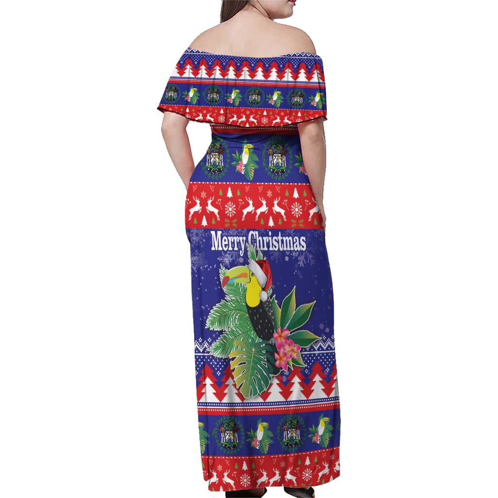 Belize Keel-billed Toucan Bird Christmas Family Matching Off Shoulder Maxi Dress and Hawaiian Shirt Feliz Navidad With Knitted Christmas Pattern - Wonder Print Shop