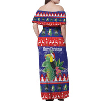 Belize Keel-billed Toucan Bird Christmas Family Matching Off Shoulder Maxi Dress and Hawaiian Shirt Feliz Navidad With Knitted Christmas Pattern - Wonder Print Shop