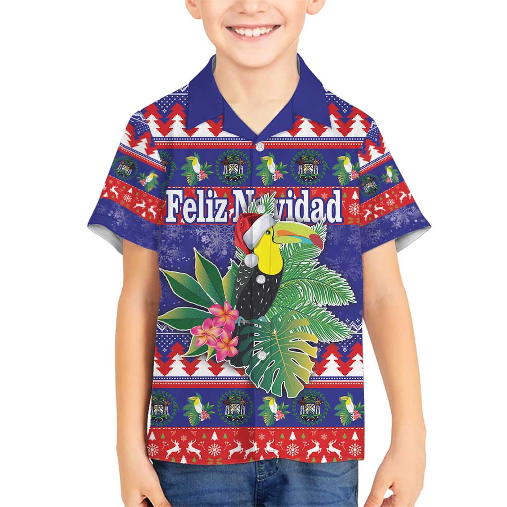 Belize Keel-billed Toucan Bird Christmas Family Matching Off Shoulder Maxi Dress and Hawaiian Shirt Feliz Navidad With Knitted Christmas Pattern - Wonder Print Shop