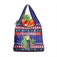 Belize Keel-billed Toucan Bird Christmas Grocery Bag Feliz Navidad With Knitted Christmas Pattern