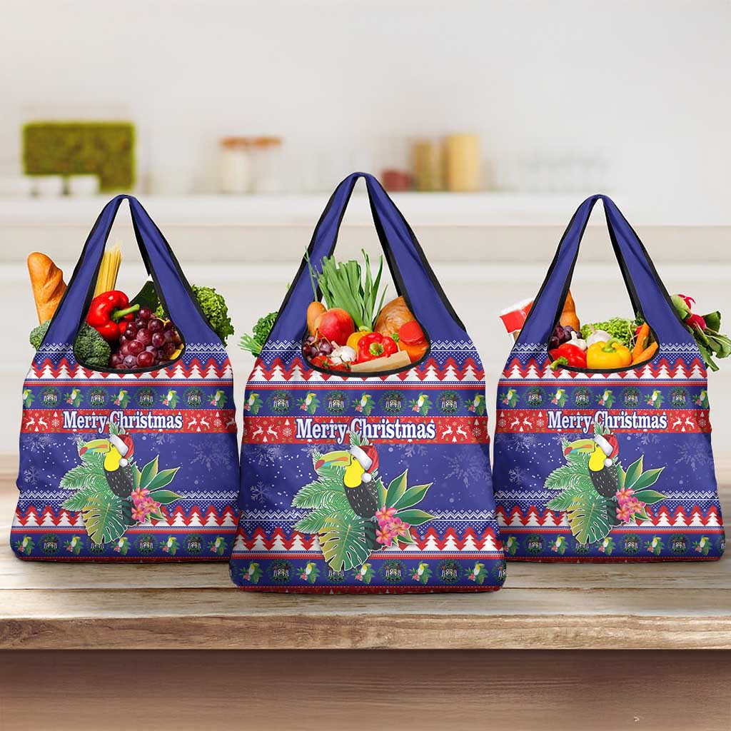 Belize Keel-billed Toucan Bird Christmas Grocery Bag Feliz Navidad With Knitted Christmas Pattern