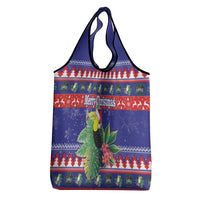 Belize Keel-billed Toucan Bird Christmas Grocery Bag Feliz Navidad With Knitted Christmas Pattern