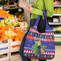 Belize Keel-billed Toucan Bird Christmas Grocery Bag Feliz Navidad With Knitted Christmas Pattern