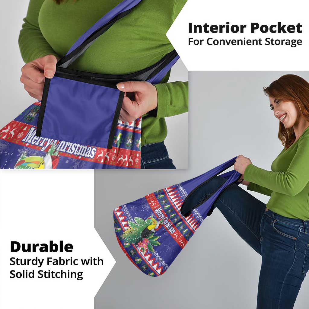 Belize Keel-billed Toucan Bird Christmas Grocery Bag Feliz Navidad With Knitted Christmas Pattern