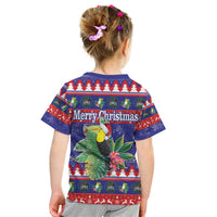 Belize Keel-billed Toucan Bird Christmas Kid T Shirt Feliz Navidad With Knitted Christmas Pattern - Wonder Print Shop