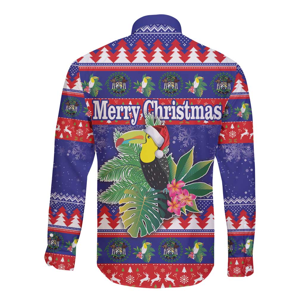 Belize Keel-billed Toucan Bird Christmas Long Sleeve Button Shirt Feliz Navidad With Knitted Christmas Pattern - Wonder Print Shop