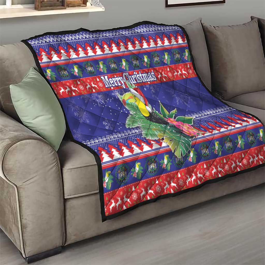 Belize Keel-billed Toucan Bird Christmas Quilt Feliz Navidad With Knitted Christmas Pattern - Wonder Print Shop