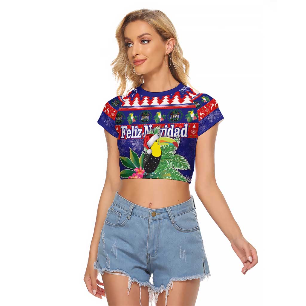 Belize Keel-billed Toucan Bird Christmas Raglan Cropped T Shirt Feliz Navidad With Knitted Christmas Pattern - Wonder Print Shop