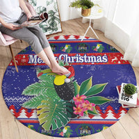 Belize Keel-billed Toucan Bird Christmas Round Carpet Feliz Navidad With Knitted Christmas Pattern