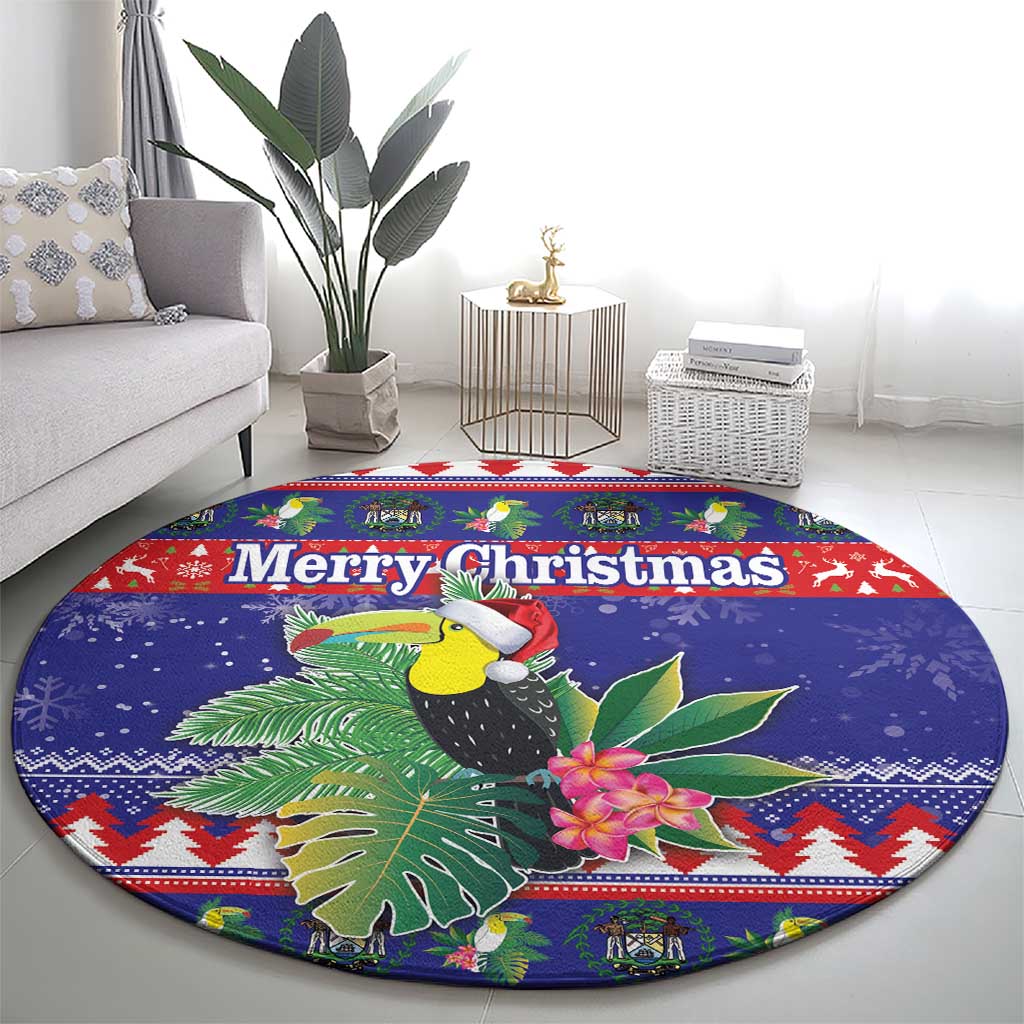 Belize Keel-billed Toucan Bird Christmas Round Carpet Feliz Navidad With Knitted Christmas Pattern