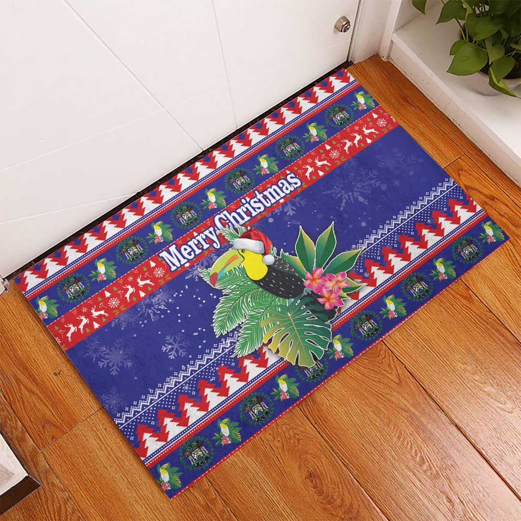 Belize Keel-billed Toucan Bird Christmas Rubber Doormat Feliz Navidad With Knitted Christmas Pattern - Wonder Print Shop