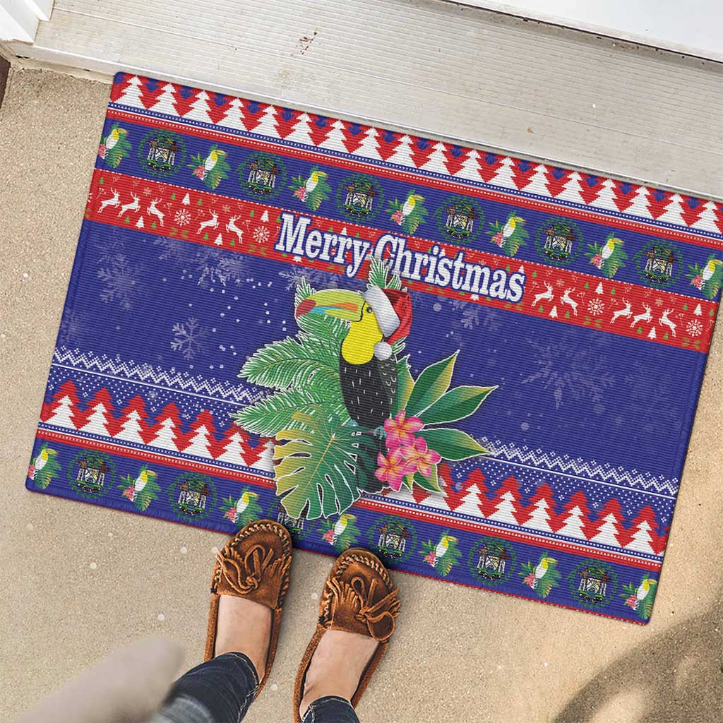 Belize Keel-billed Toucan Bird Christmas Rubber Doormat Feliz Navidad With Knitted Christmas Pattern - Wonder Print Shop
