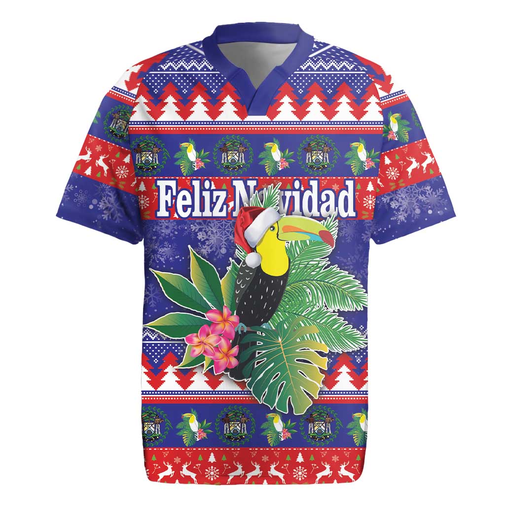 Belize Keel-billed Toucan Bird Christmas Rugby Jersey Feliz Navidad With Knitted Christmas Pattern - Wonder Print Shop