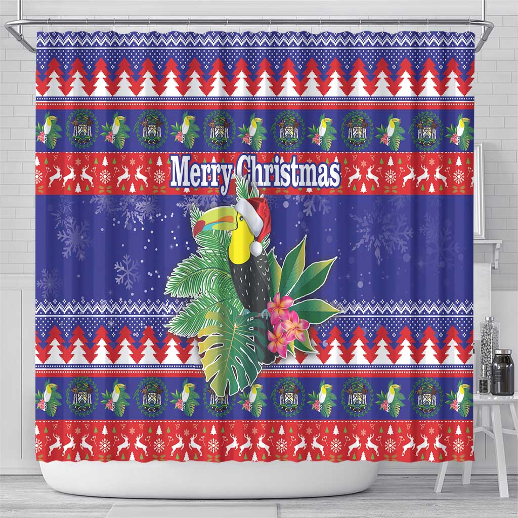 Belize Keel-billed Toucan Bird Christmas Shower Curtain Feliz Navidad With Knitted Christmas Pattern