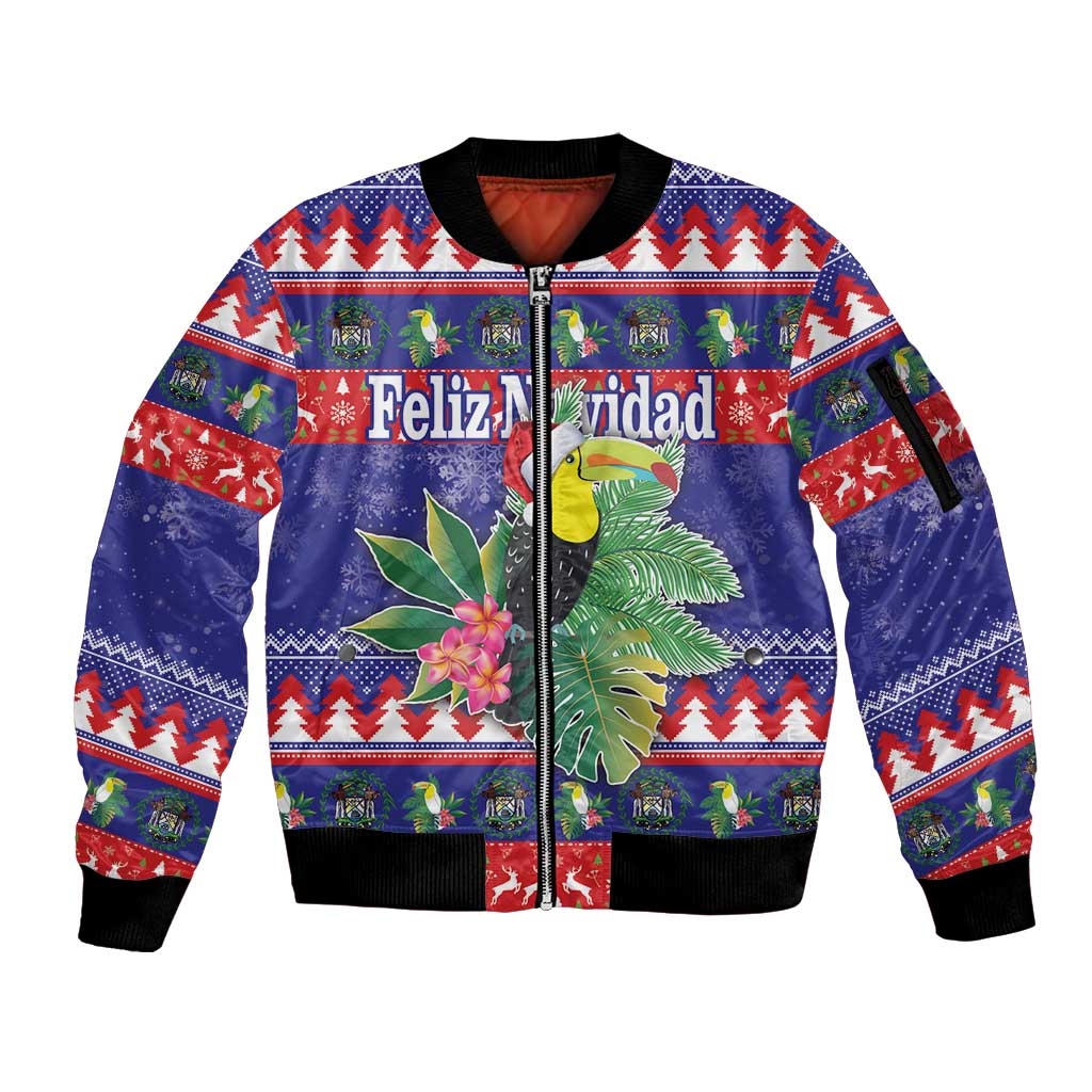 Belize Keel-billed Toucan Bird Christmas Sleeve Zip Bomber Jacket Feliz Navidad With Knitted Christmas Pattern - Wonder Print Shop