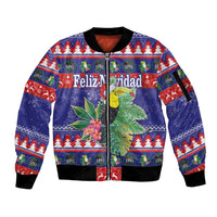 Belize Keel-billed Toucan Bird Christmas Sleeve Zip Bomber Jacket Feliz Navidad With Knitted Christmas Pattern - Wonder Print Shop