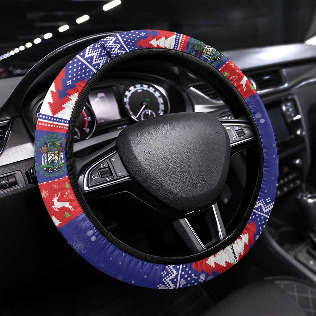 Belize Keel-billed Toucan Bird Christmas Steering Wheel Cover Feliz Navidad With Knitted Christmas Pattern - Wonder Print Shop