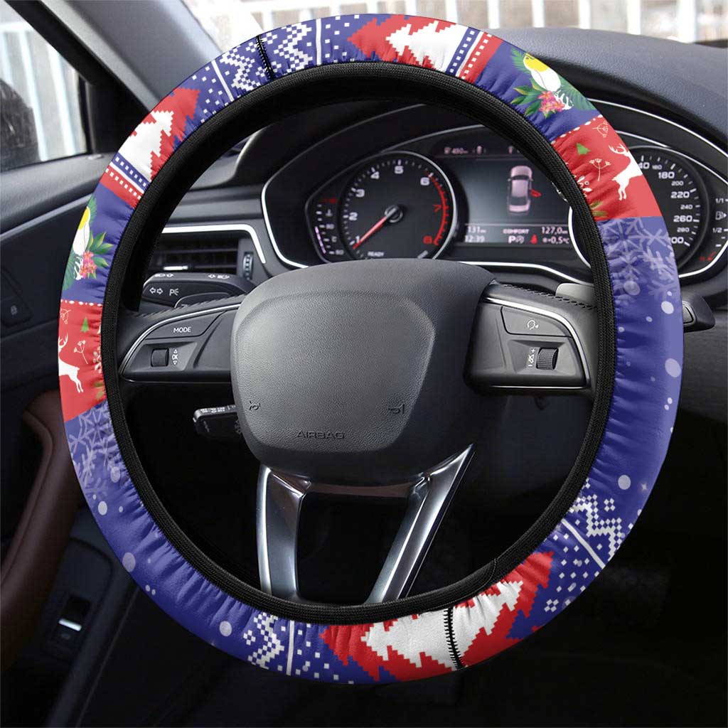 Belize Keel-billed Toucan Bird Christmas Steering Wheel Cover Feliz Navidad With Knitted Christmas Pattern - Wonder Print Shop
