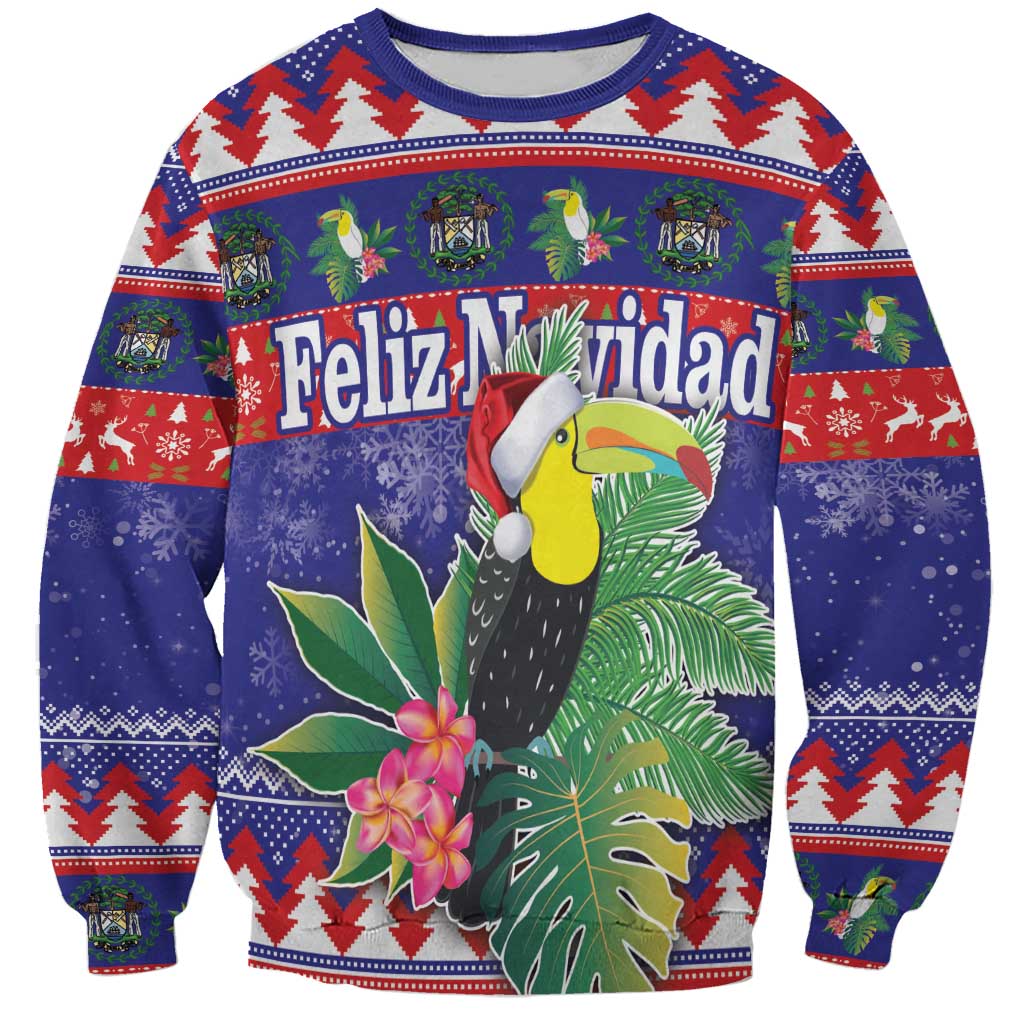 Belize Keel-billed Toucan Bird Christmas Sweatshirt Feliz Navidad With Knitted Christmas Pattern - Wonder Print Shop