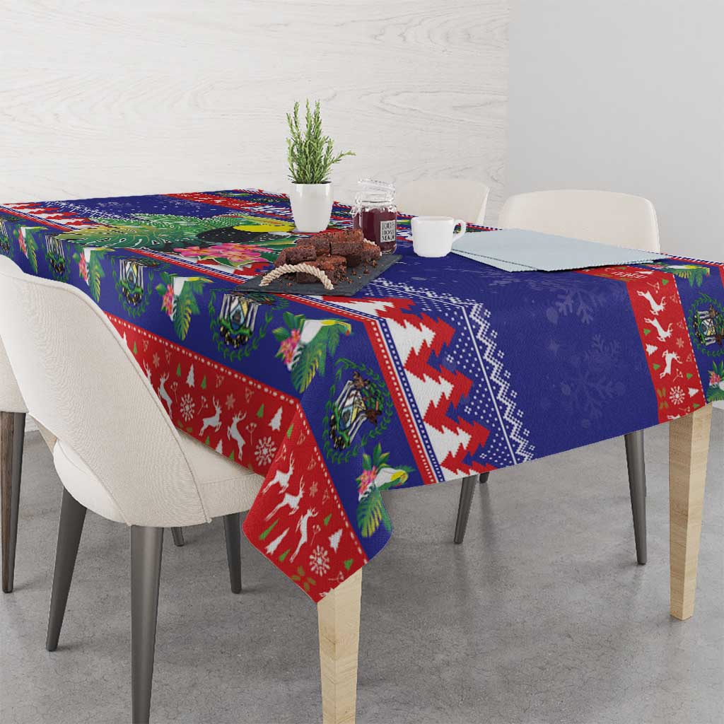 Belize Keel-billed Toucan Bird Christmas Tablecloth Feliz Navidad With Knitted Christmas Pattern - Wonder Print Shop
