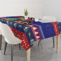 Belize Keel-billed Toucan Bird Christmas Tablecloth Feliz Navidad With Knitted Christmas Pattern - Wonder Print Shop