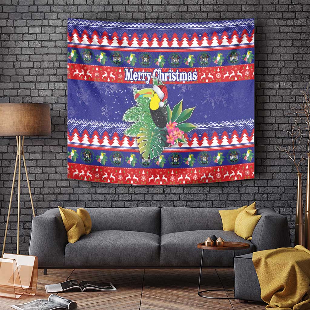 Belize Keel-billed Toucan Bird Christmas Tapestry Feliz Navidad With Knitted Christmas Pattern - Wonder Print Shop
