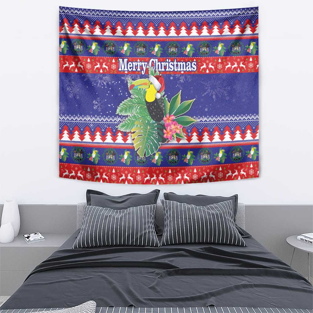 Belize Keel-billed Toucan Bird Christmas Tapestry Feliz Navidad With Knitted Christmas Pattern - Wonder Print Shop