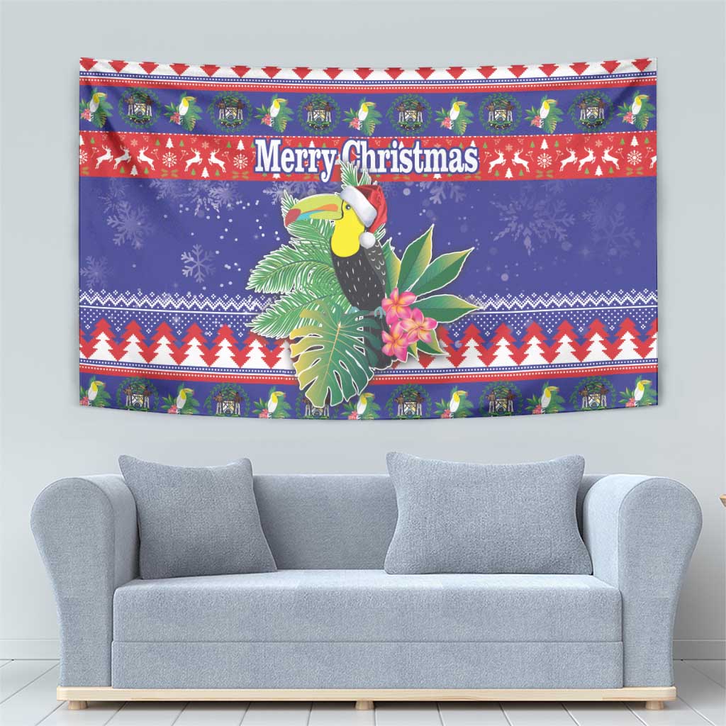 Belize Keel-billed Toucan Bird Christmas Tapestry Feliz Navidad With Knitted Christmas Pattern - Wonder Print Shop