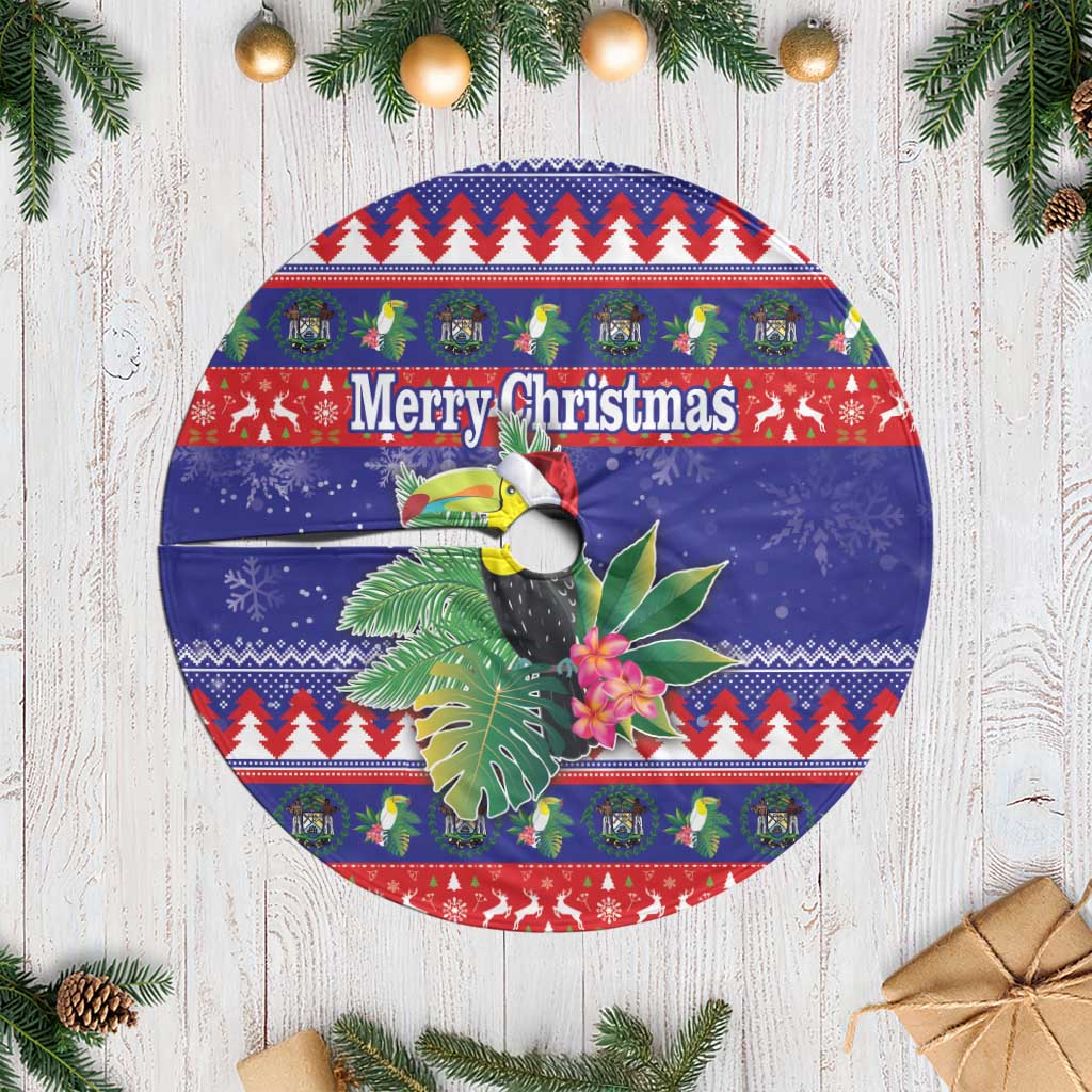 Belize Keel-billed Toucan Bird Christmas Tree Skirt Feliz Navidad With Knitted Christmas Pattern - Wonder Print Shop