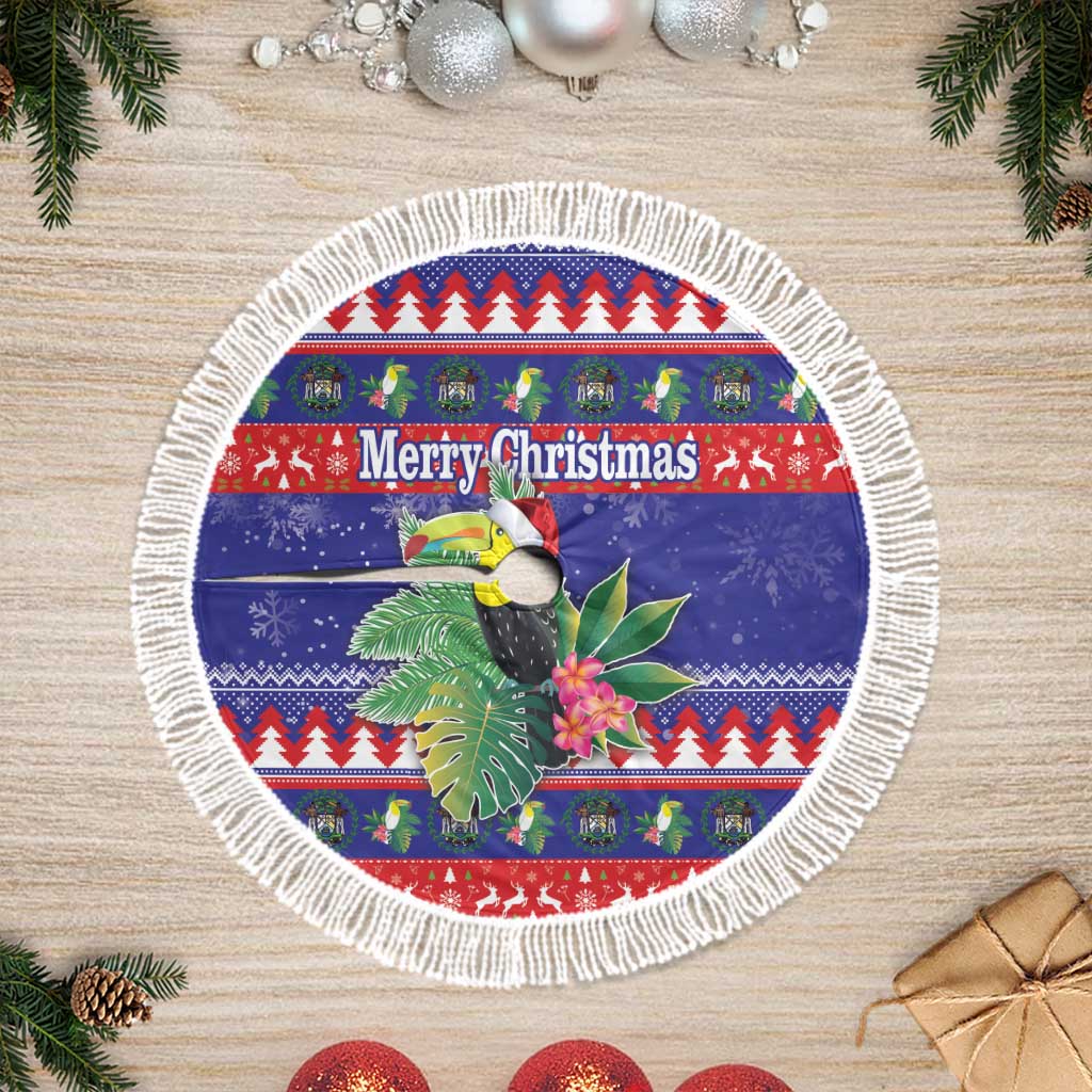 Belize Keel-billed Toucan Bird Christmas Tree Skirt Feliz Navidad With Knitted Christmas Pattern - Wonder Print Shop