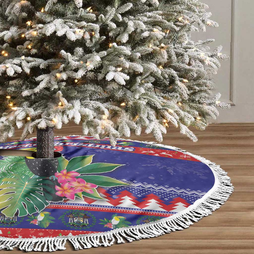 Belize Keel-billed Toucan Bird Christmas Tree Skirt Feliz Navidad With Knitted Christmas Pattern - Wonder Print Shop
