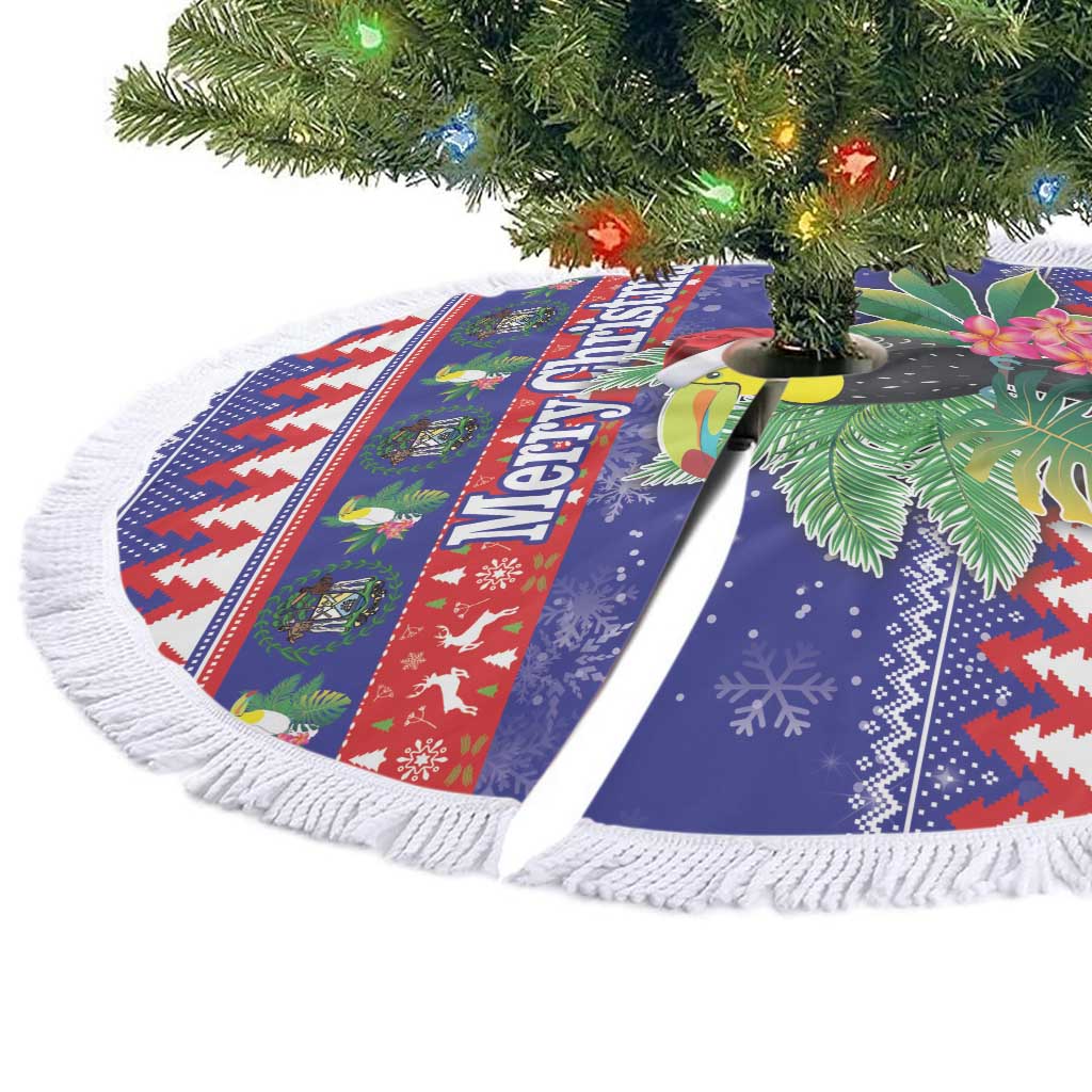 Belize Keel-billed Toucan Bird Christmas Tree Skirt Feliz Navidad With Knitted Christmas Pattern - Wonder Print Shop