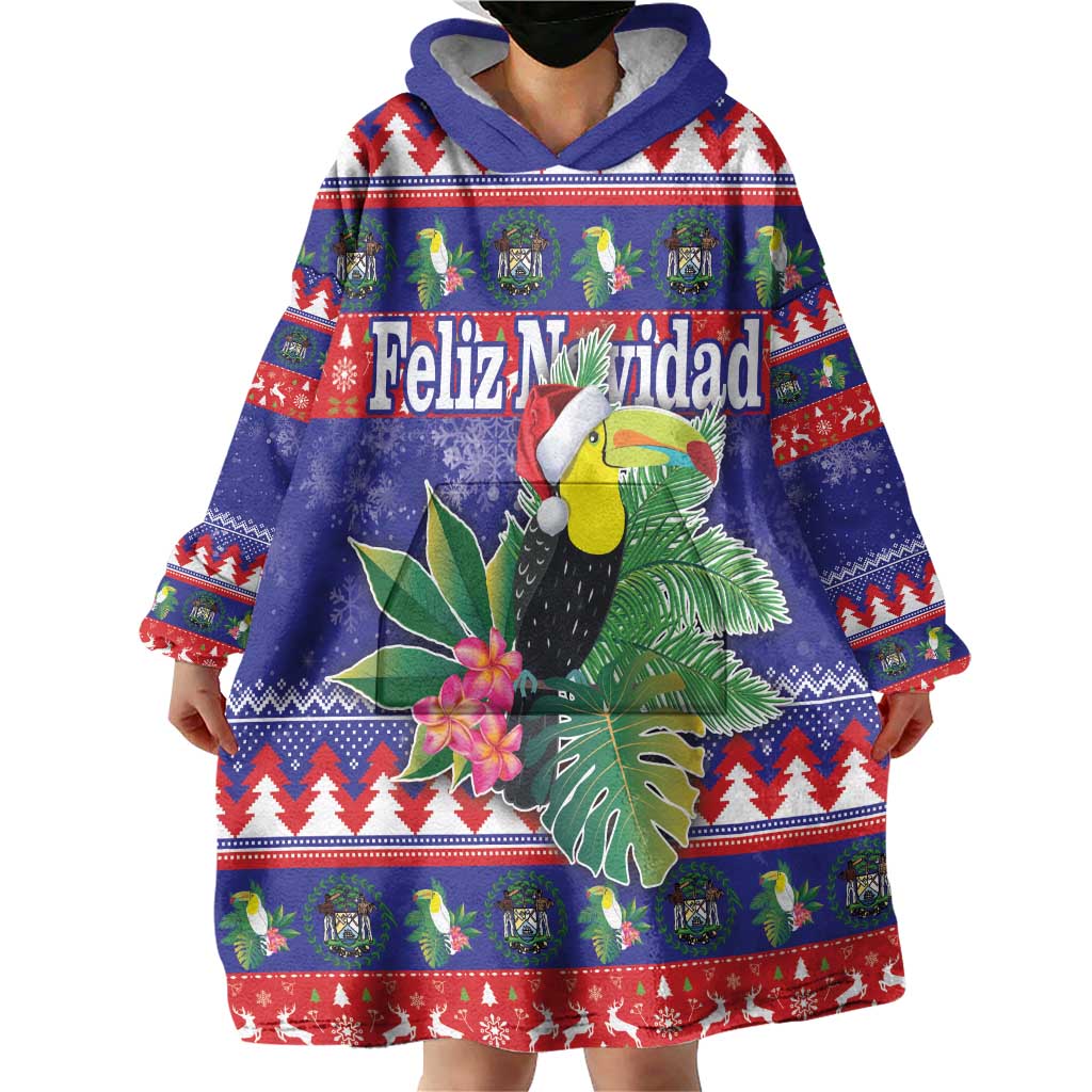 Belize Keel-billed Toucan Bird Christmas Wearable Blanket Hoodie Feliz Navidad With Knitted Christmas Pattern - Wonder Print Shop