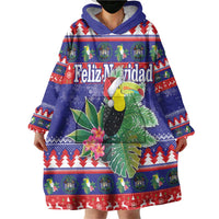 Belize Keel-billed Toucan Bird Christmas Wearable Blanket Hoodie Feliz Navidad With Knitted Christmas Pattern - Wonder Print Shop