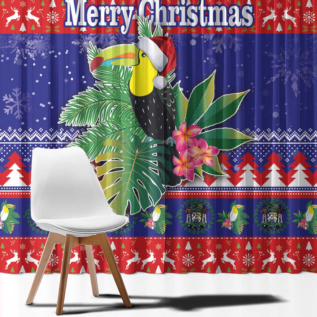 Belize Keel-billed Toucan Bird Christmas Window Curtain Feliz Navidad With Knitted Christmas Pattern - Wonder Print Shop