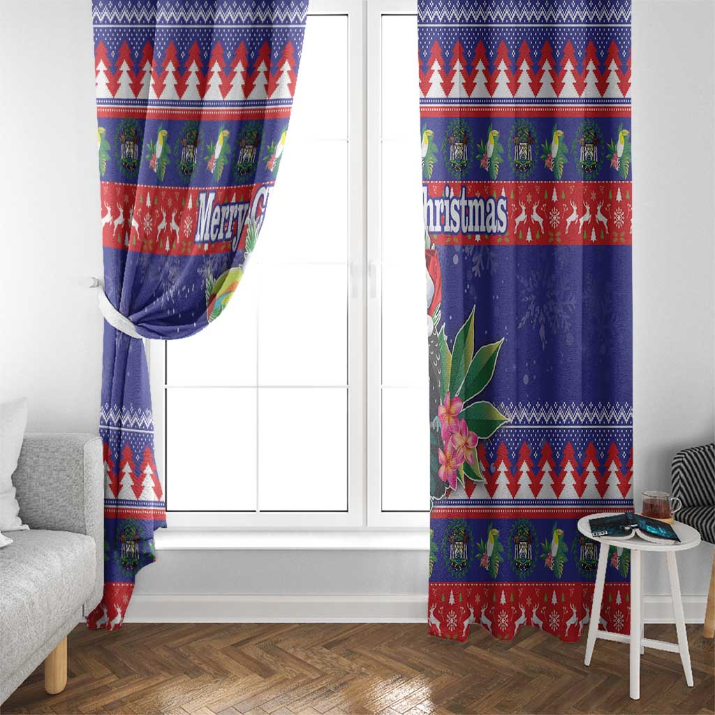 Belize Keel-billed Toucan Bird Christmas Window Curtain Feliz Navidad With Knitted Christmas Pattern - Wonder Print Shop